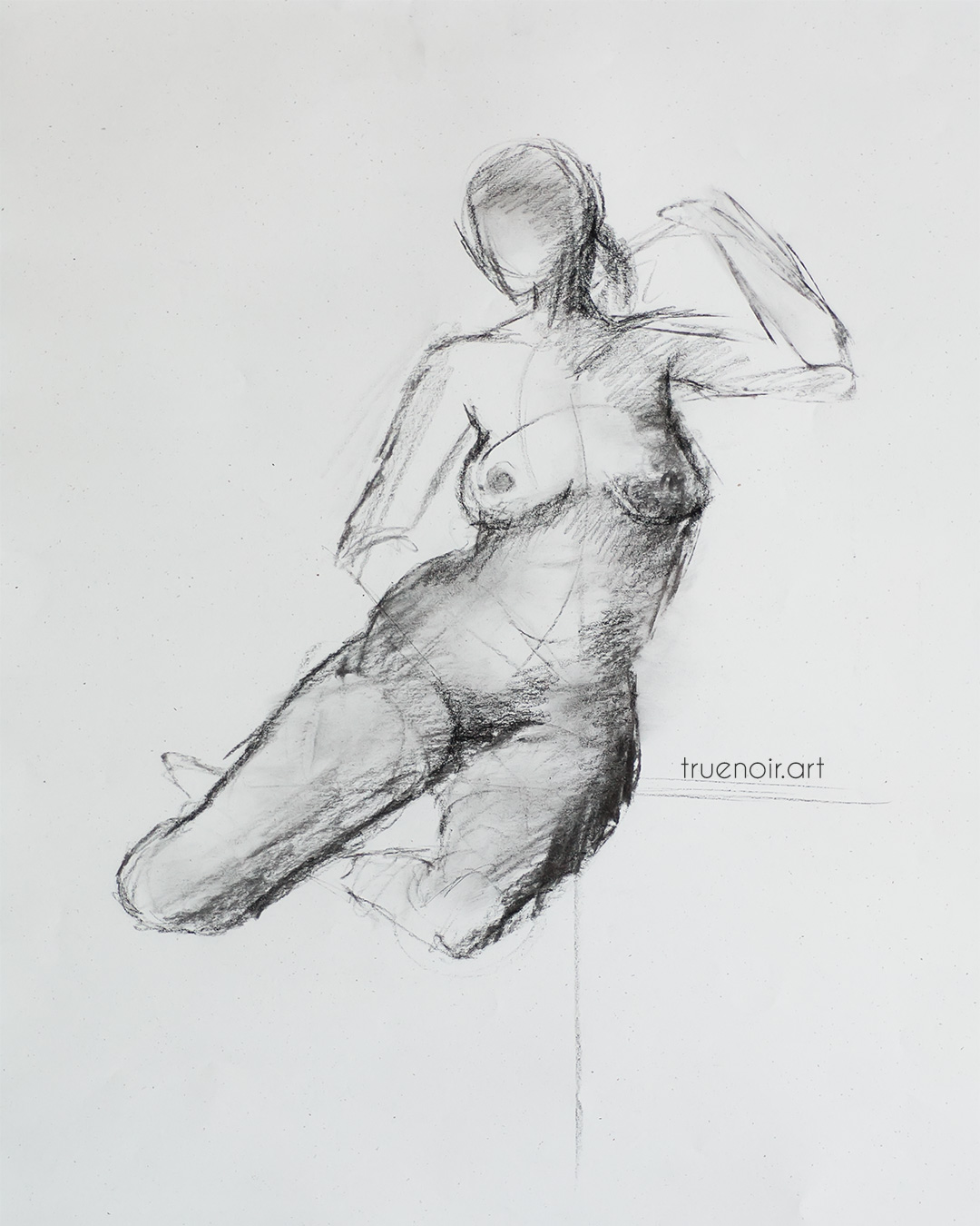 Leaning seated pose, charcoal figure drawing