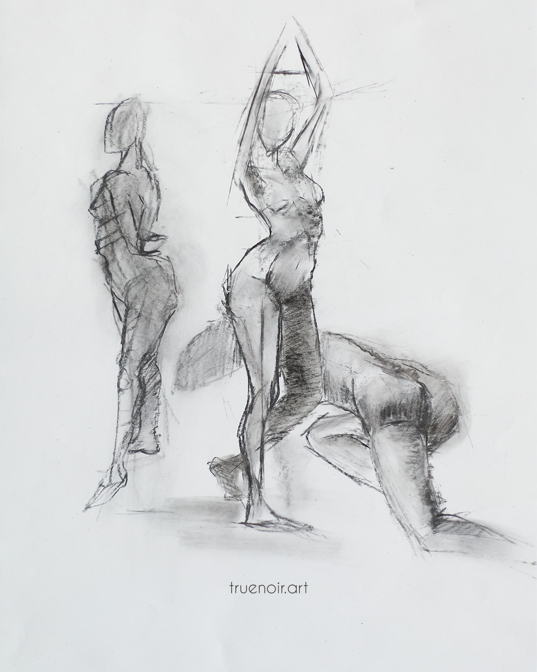 Multi-pose, charcoal drawing