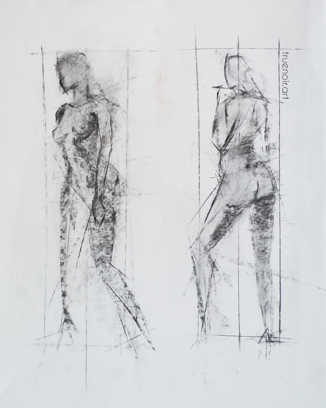 Short pose two-figure, charcoal drawing