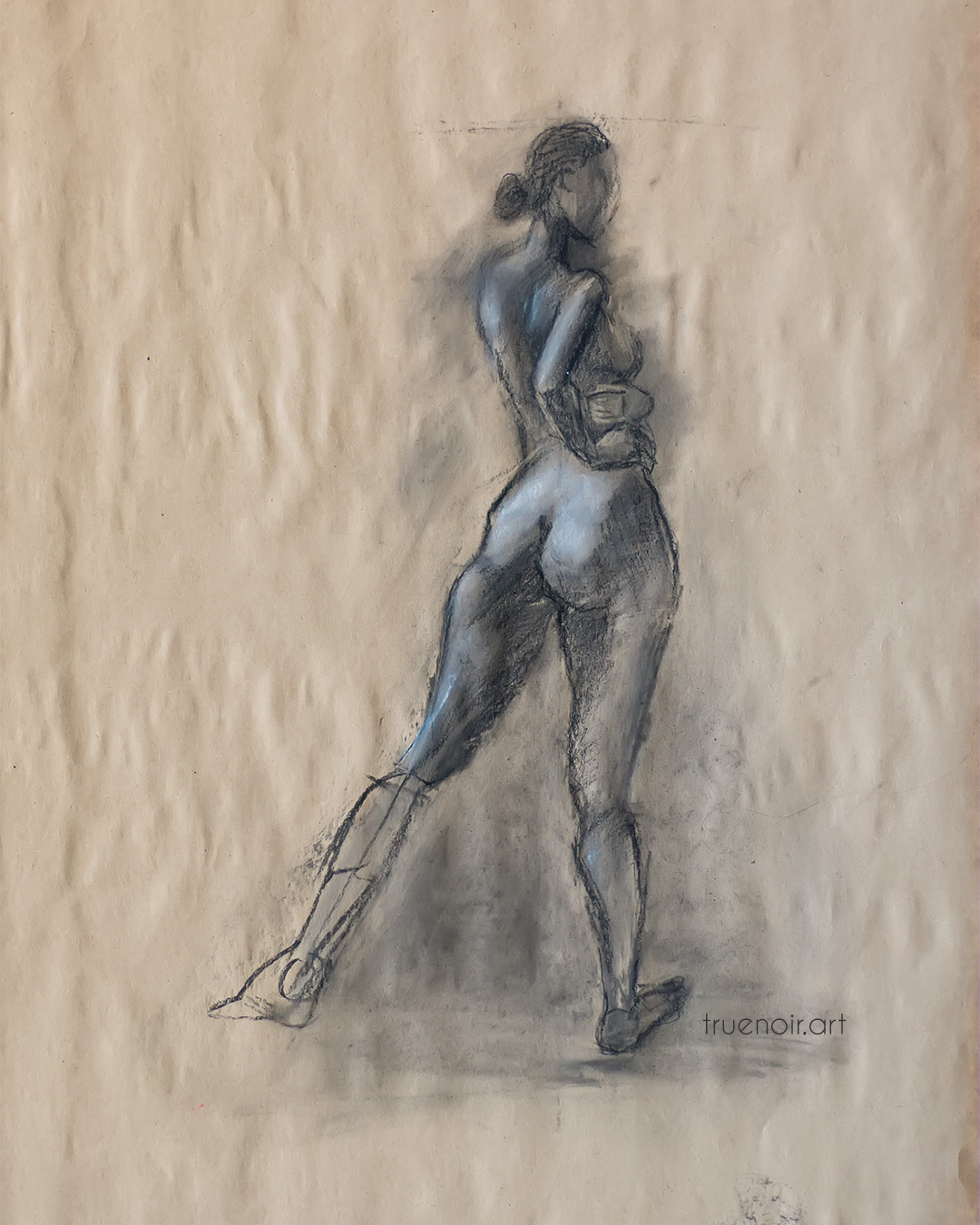 Single figure, charcoal and pastel drawing