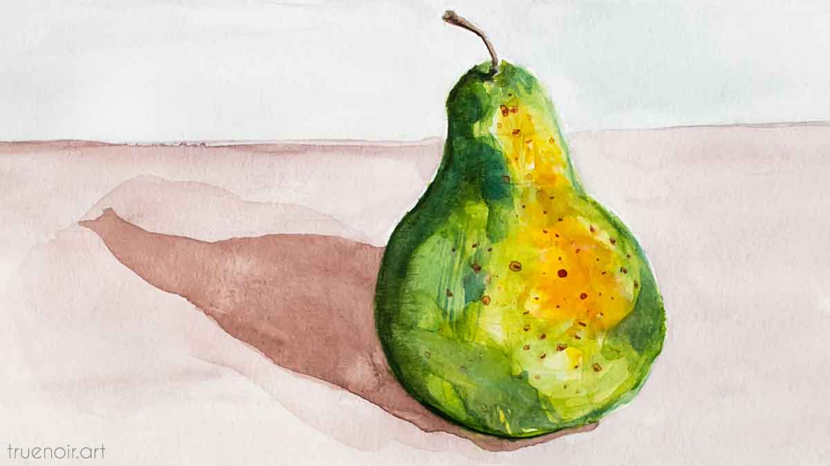 Green pear, watercolor painting
