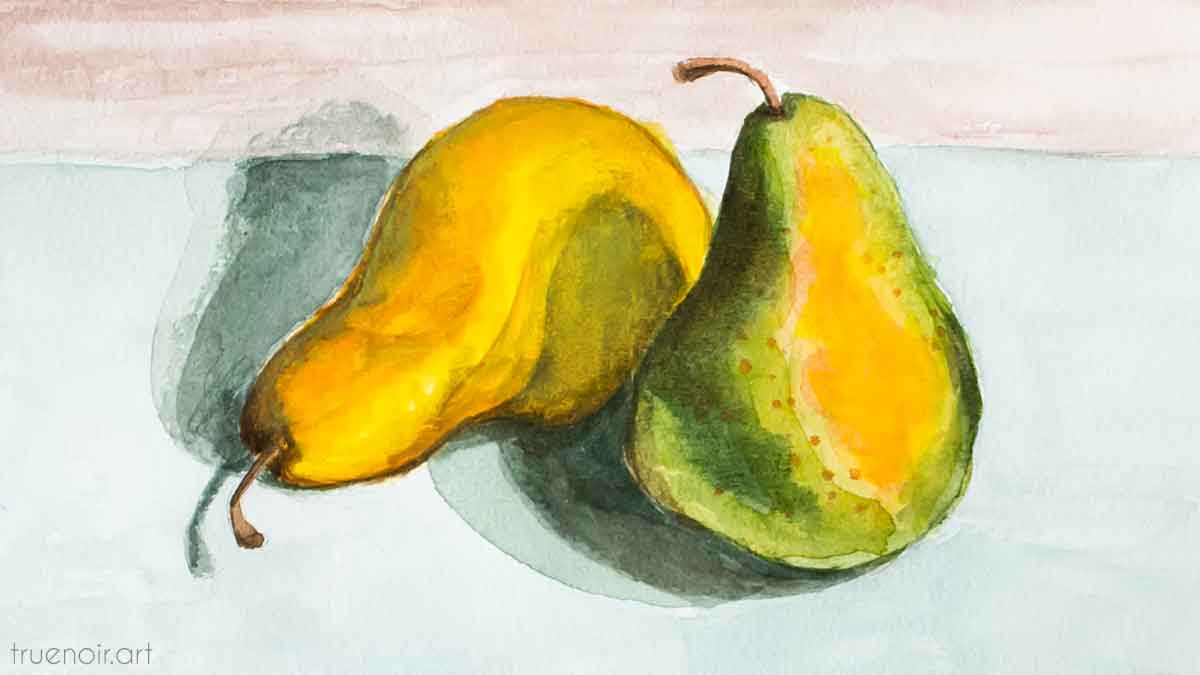 Pair of pears, watercolor painting