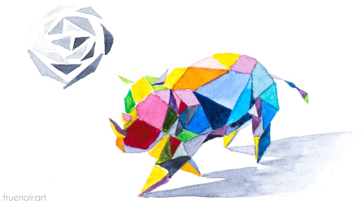 Rhino Soccer Player, watercolor painting