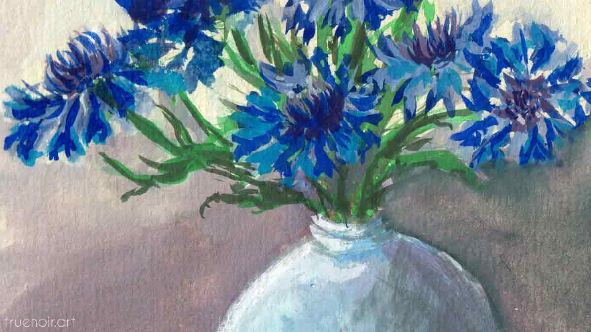 Texan Cornflowers, gouache painting