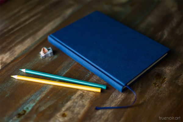 Blue Semikolon Sketchbook and pencils