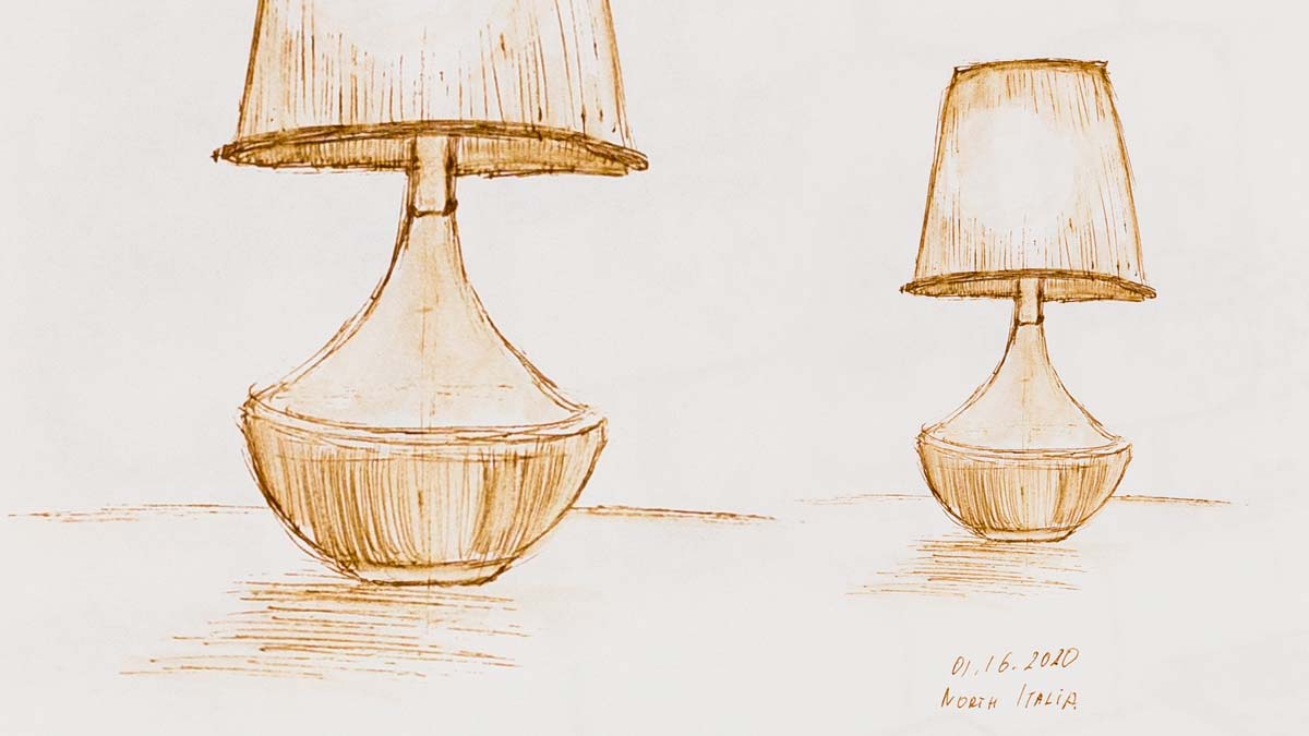 .035 North Italia Lamp, pen drawing
