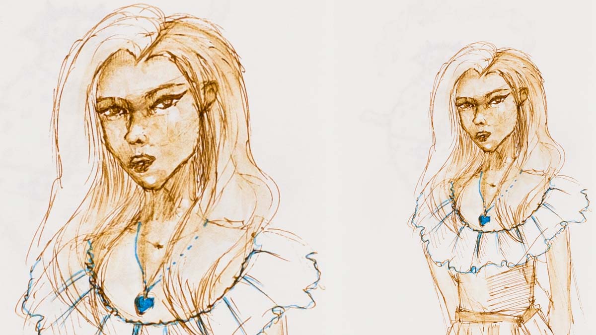 .041 Girl with a Heart, pen drawing