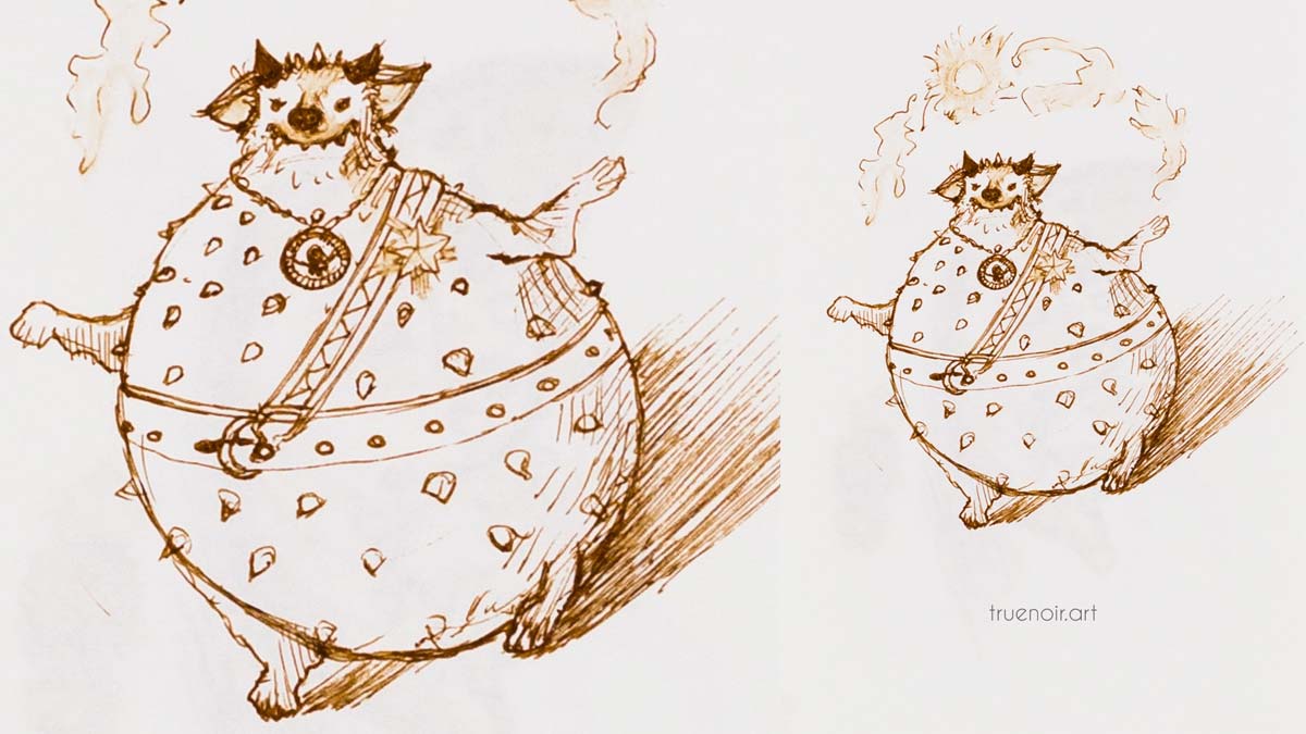 .042 Round Demon from Good Omens, pen drawing