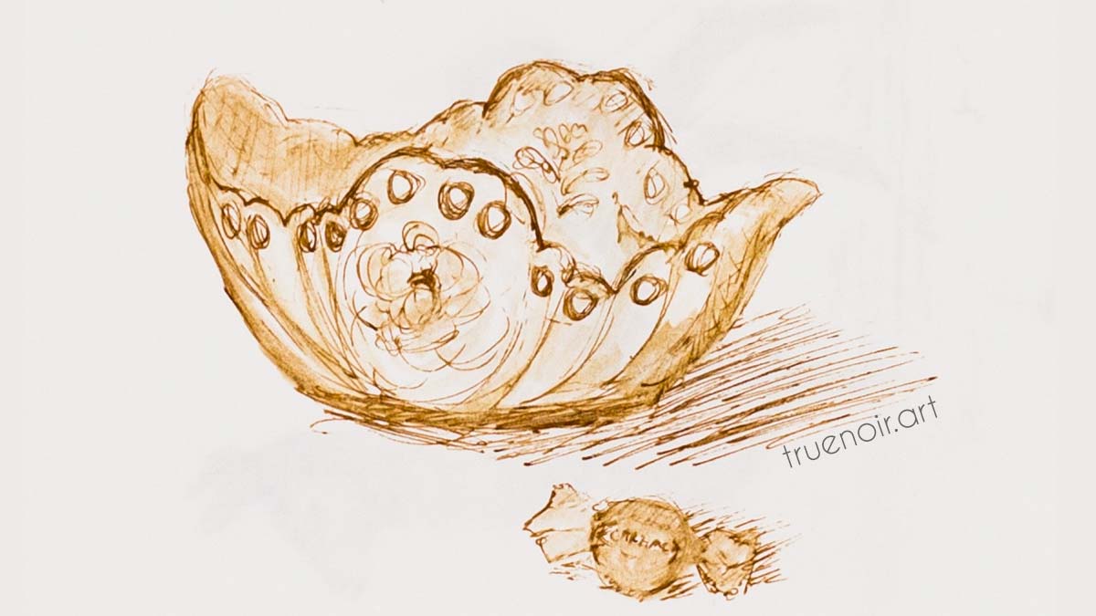 .043 Candy vase, pen drawing on paper