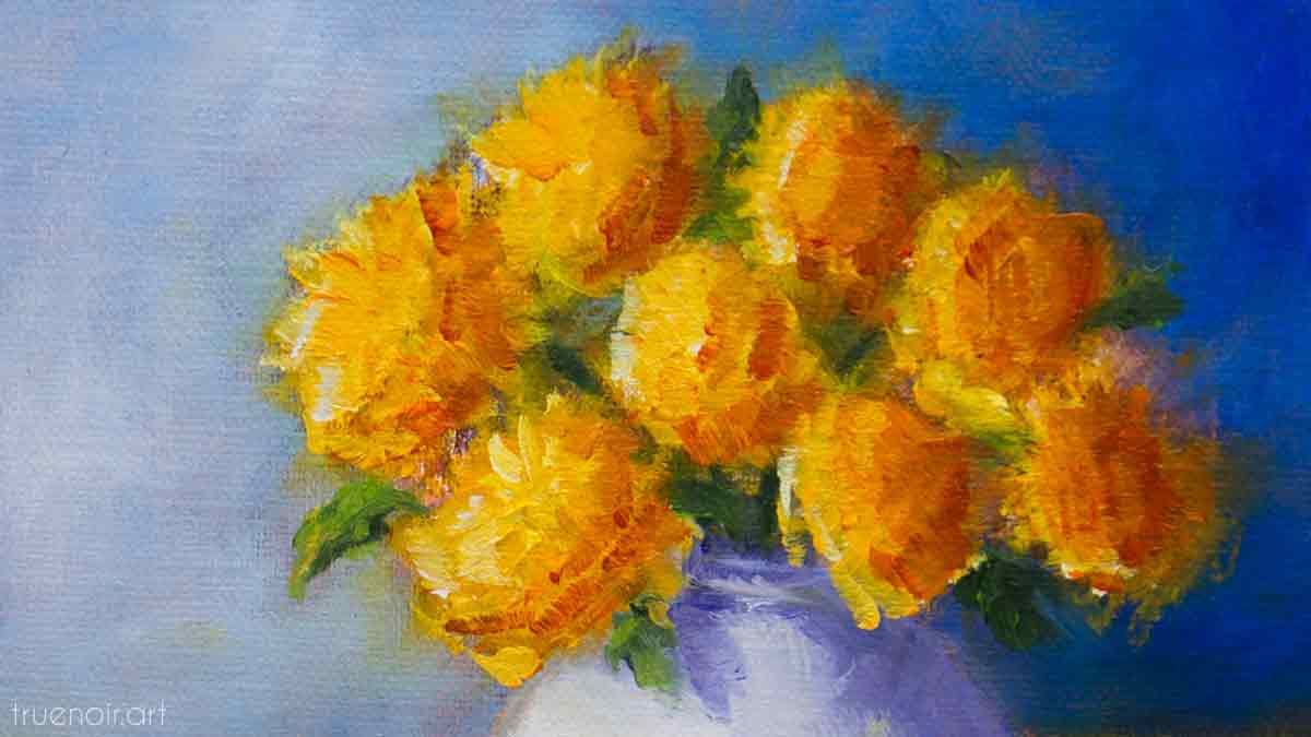 Bouquet of Mums in a Vase, oil painting