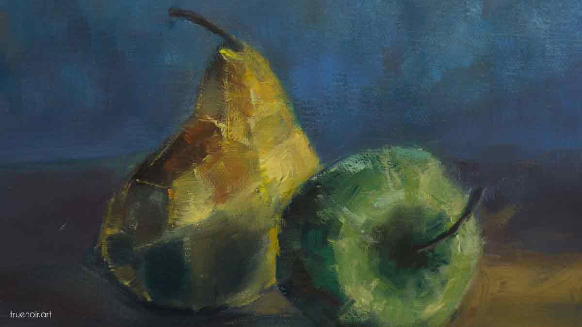 Fruity Road Block, apple & pear painting