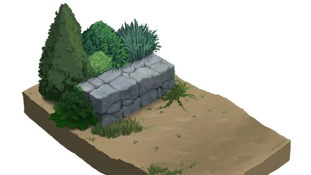 Stone Wall in the Garden, Digital Painting