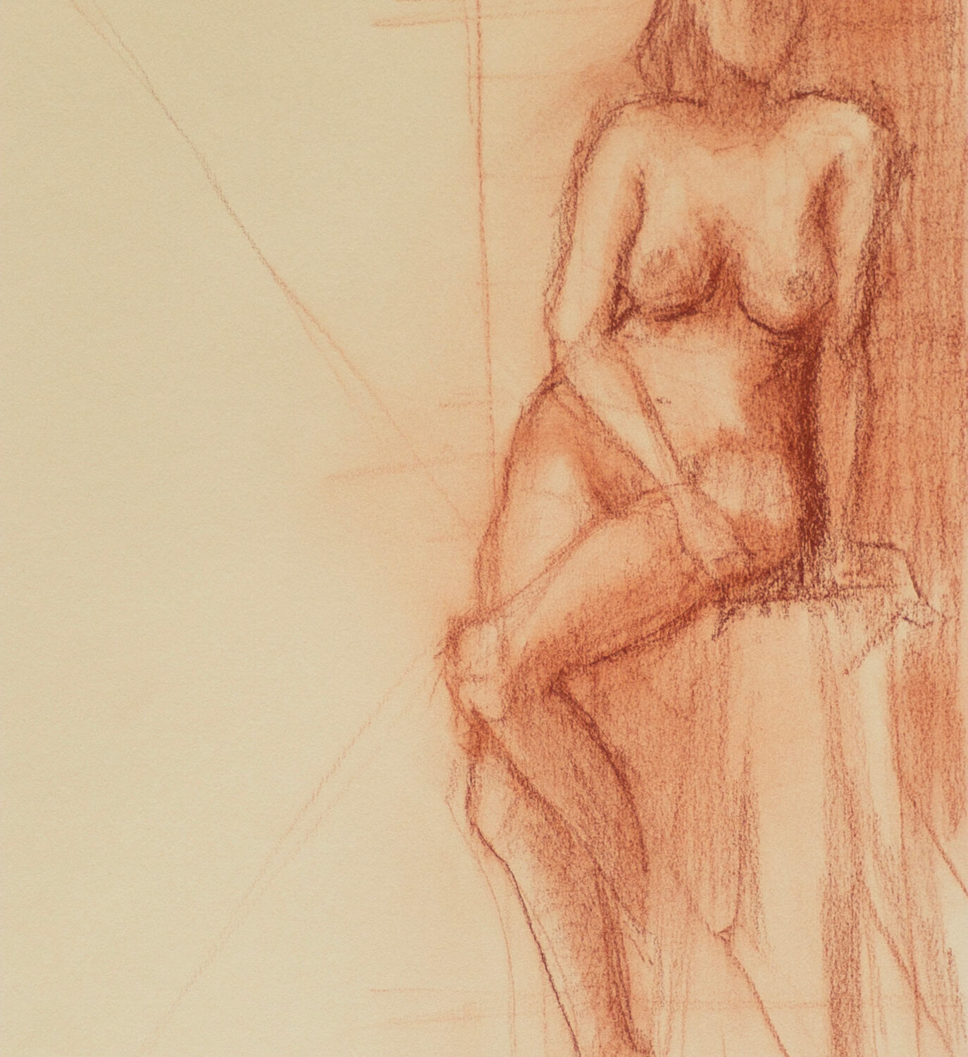 Sanguine Drawing of Sitting Female Figure