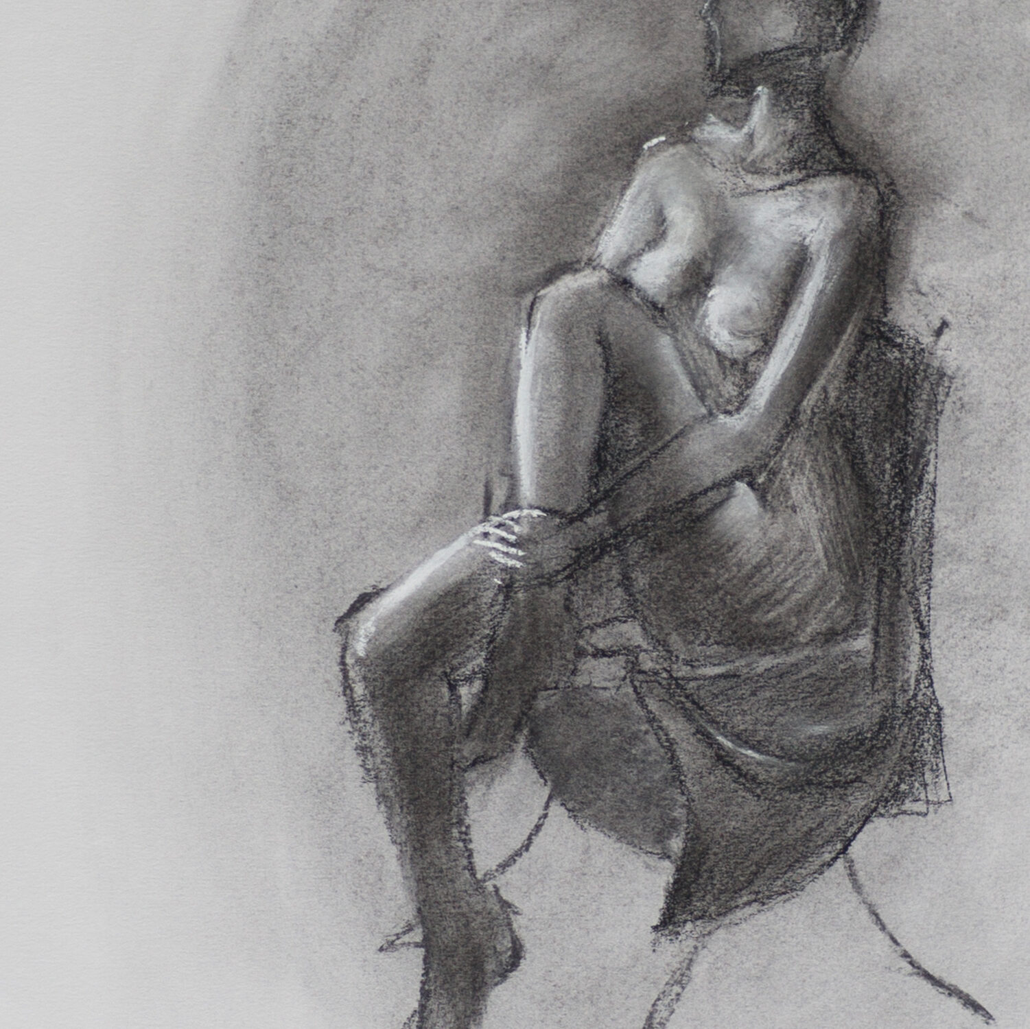 Female Figure Sitting and Hugging a Knee