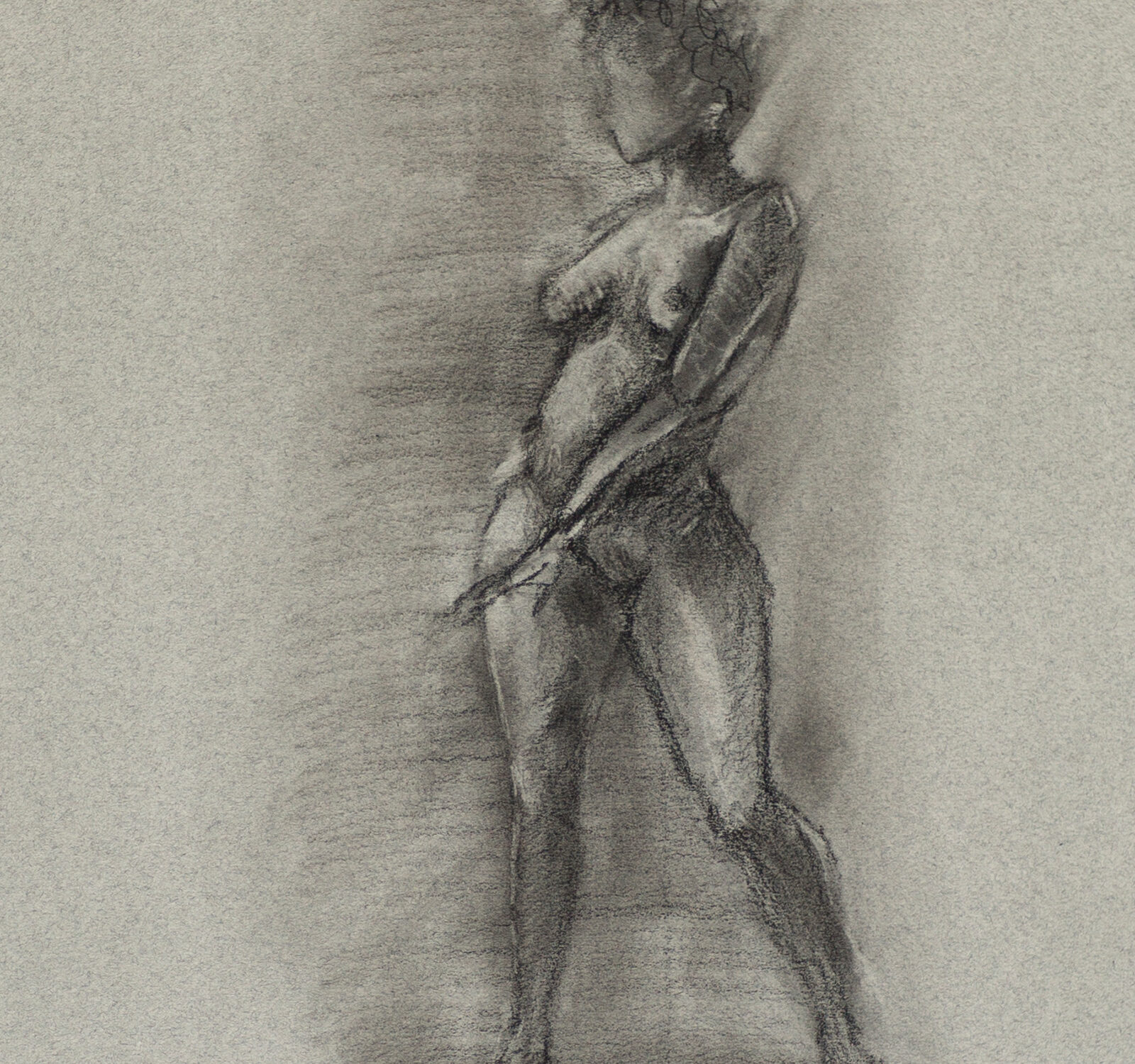 Half-turned Figure Charcoal Drawing