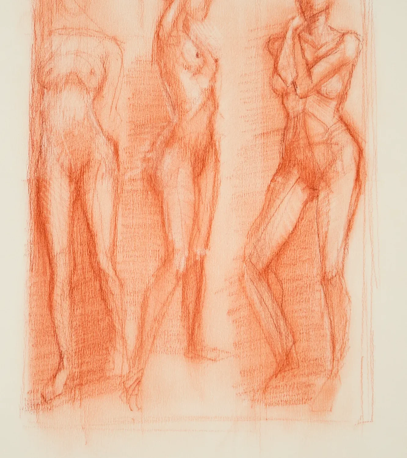 Three Female Figures Sanguine Drawing